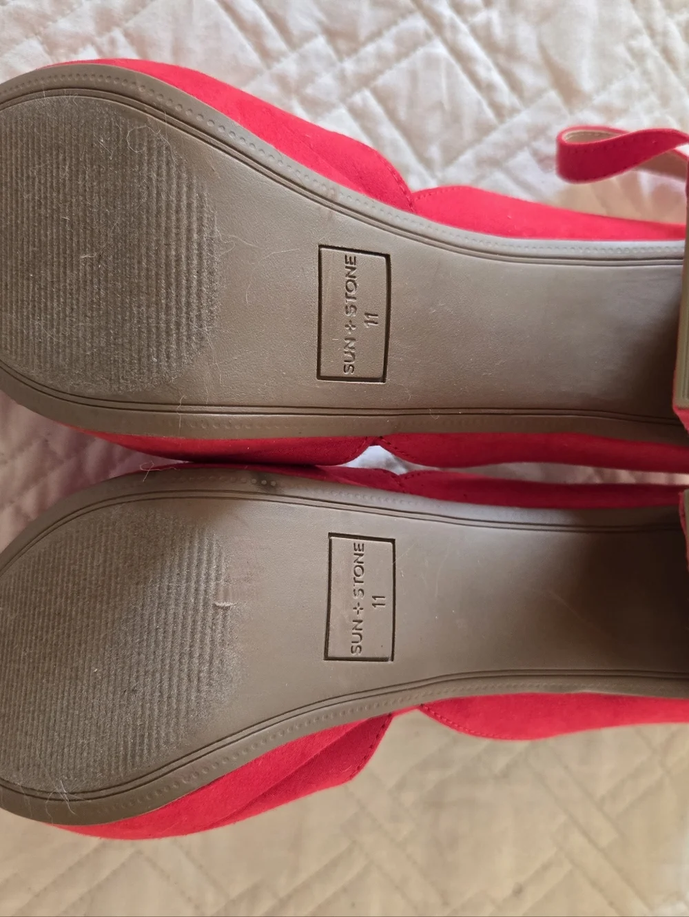Sun + Stone Red Suede Peep-Toe Ankle-Strap Heels - Picture 3 of 3